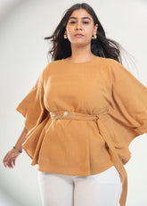 A Model Wearing Yellow Handwoven Cotton The Dawn Garden Top, curated by Only Ethikal